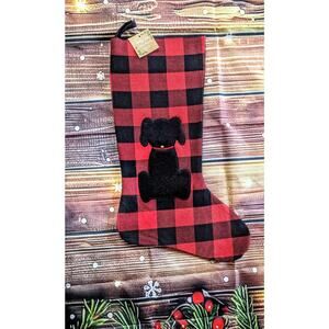 NEW Red Black Buffalo Plaid Puppy Dog Christmas Stocking With Bell Holiday